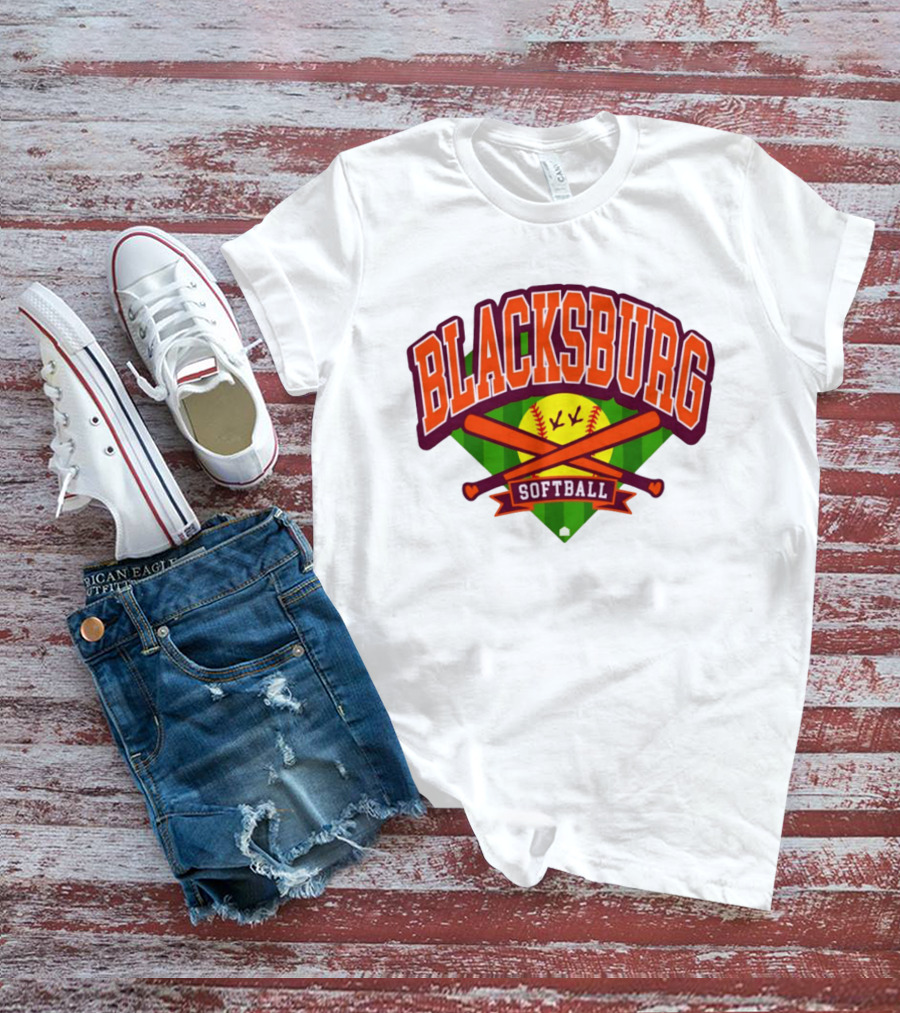 Blacksburg Softball Team Virginia Club Baseball Bat Crossed T-Shirt