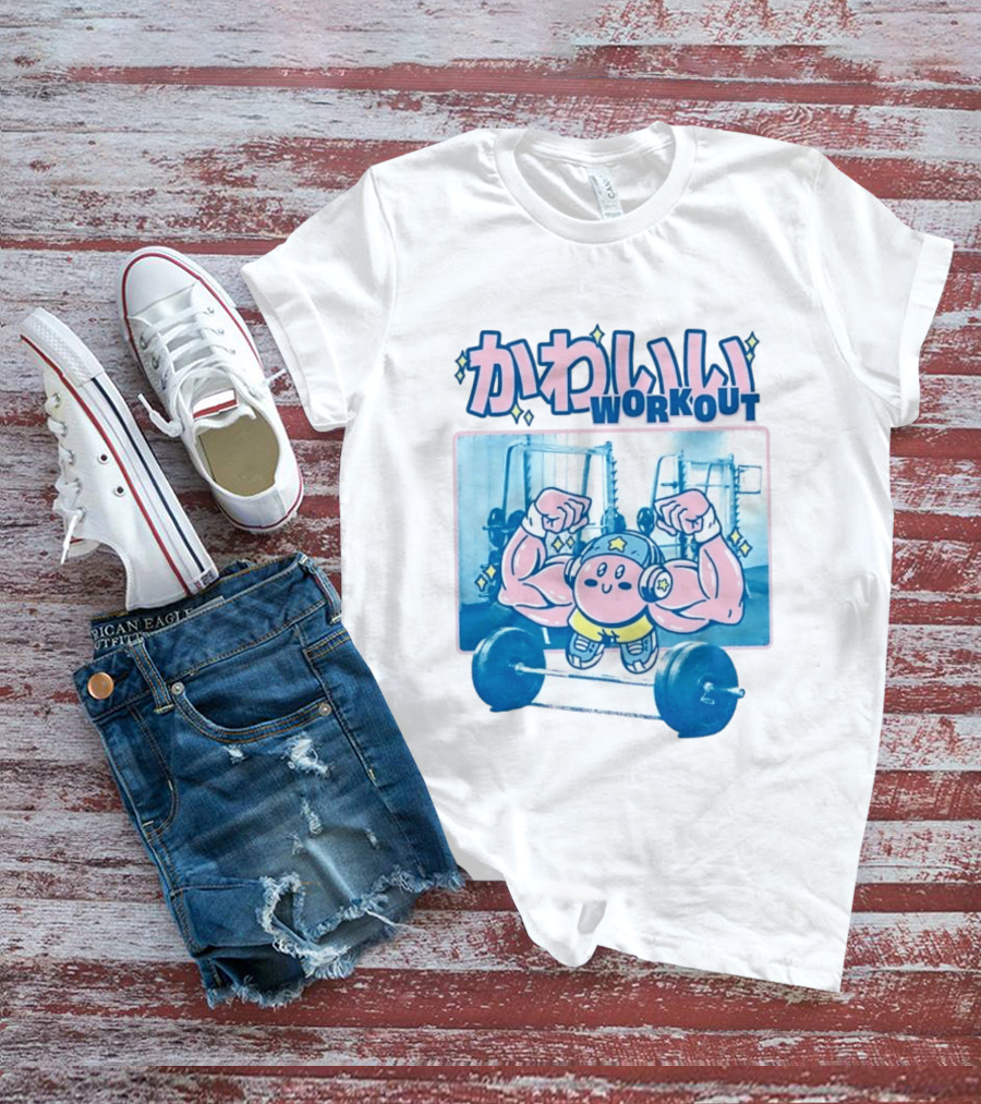 Kawaii Workout Kirby Barbell Gym Motivation T-Shirt