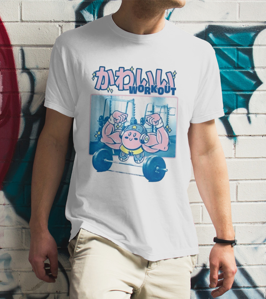 Kawaii Workout Kirby Barbell Gym Motivation T-Shirt