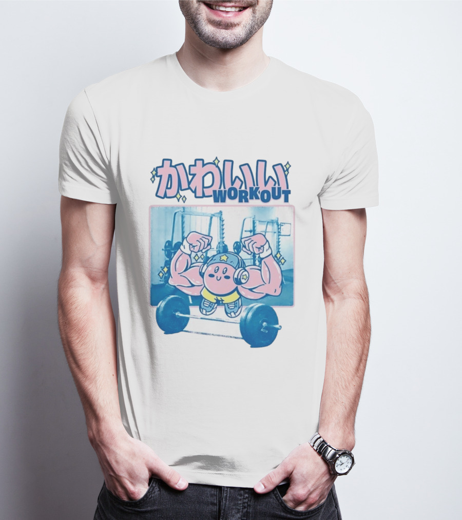 Kawaii Workout Kirby Barbell Gym Motivation T-Shirt