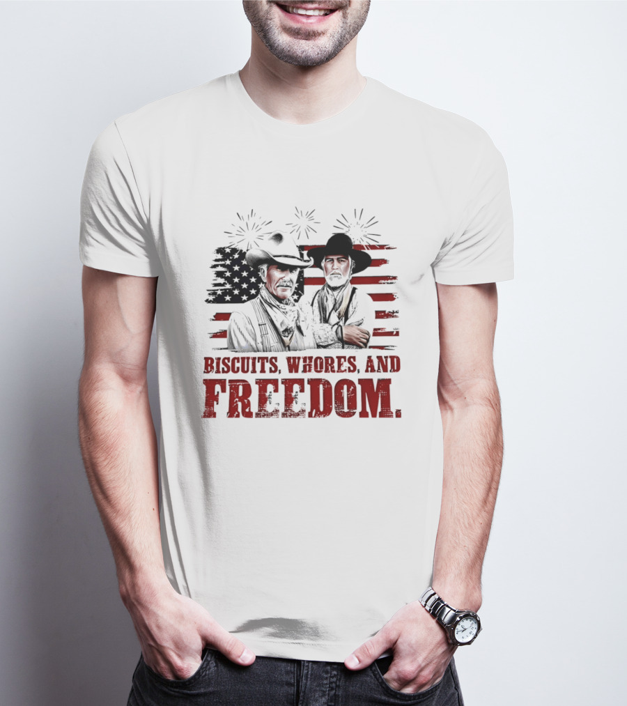 Biscuits Whores And Freedom American Flag Cowboys T-Shirt