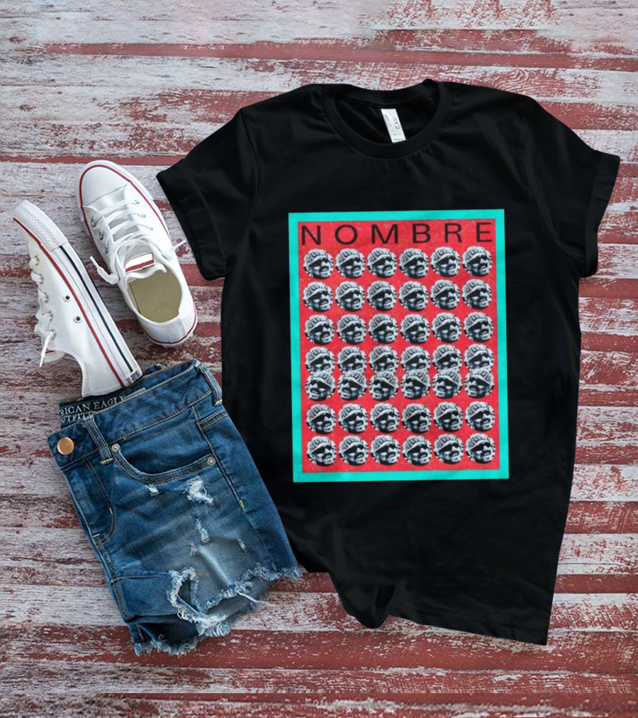 NOMBRE Repeating Pattern Red Teal T-Shirt