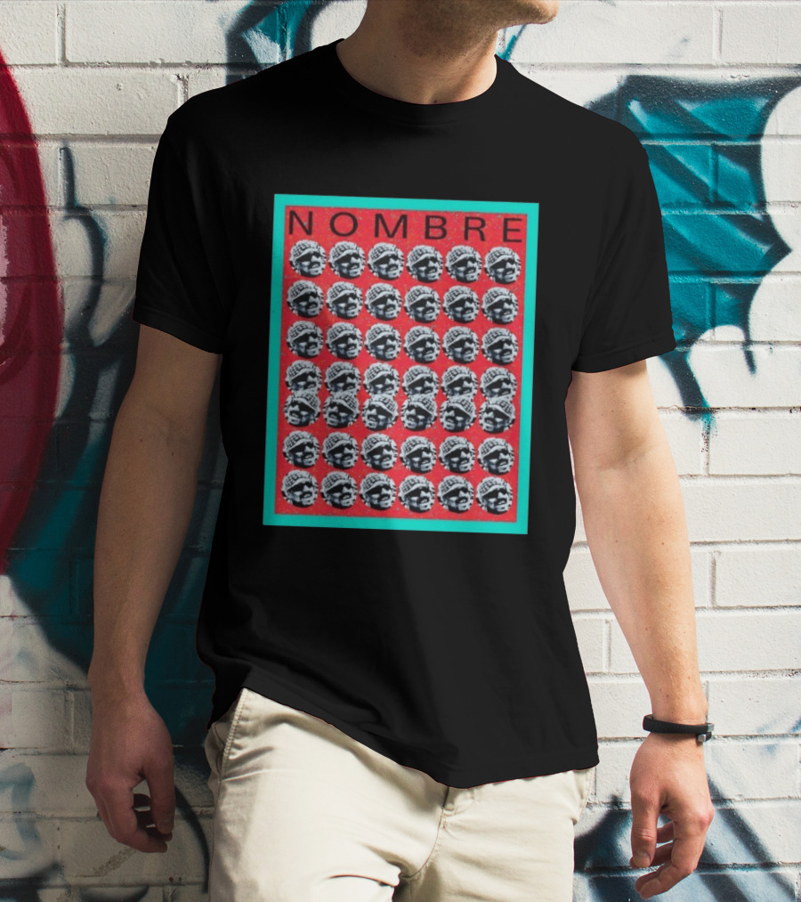 NOMBRE Repeating Pattern Red Teal T-Shirt