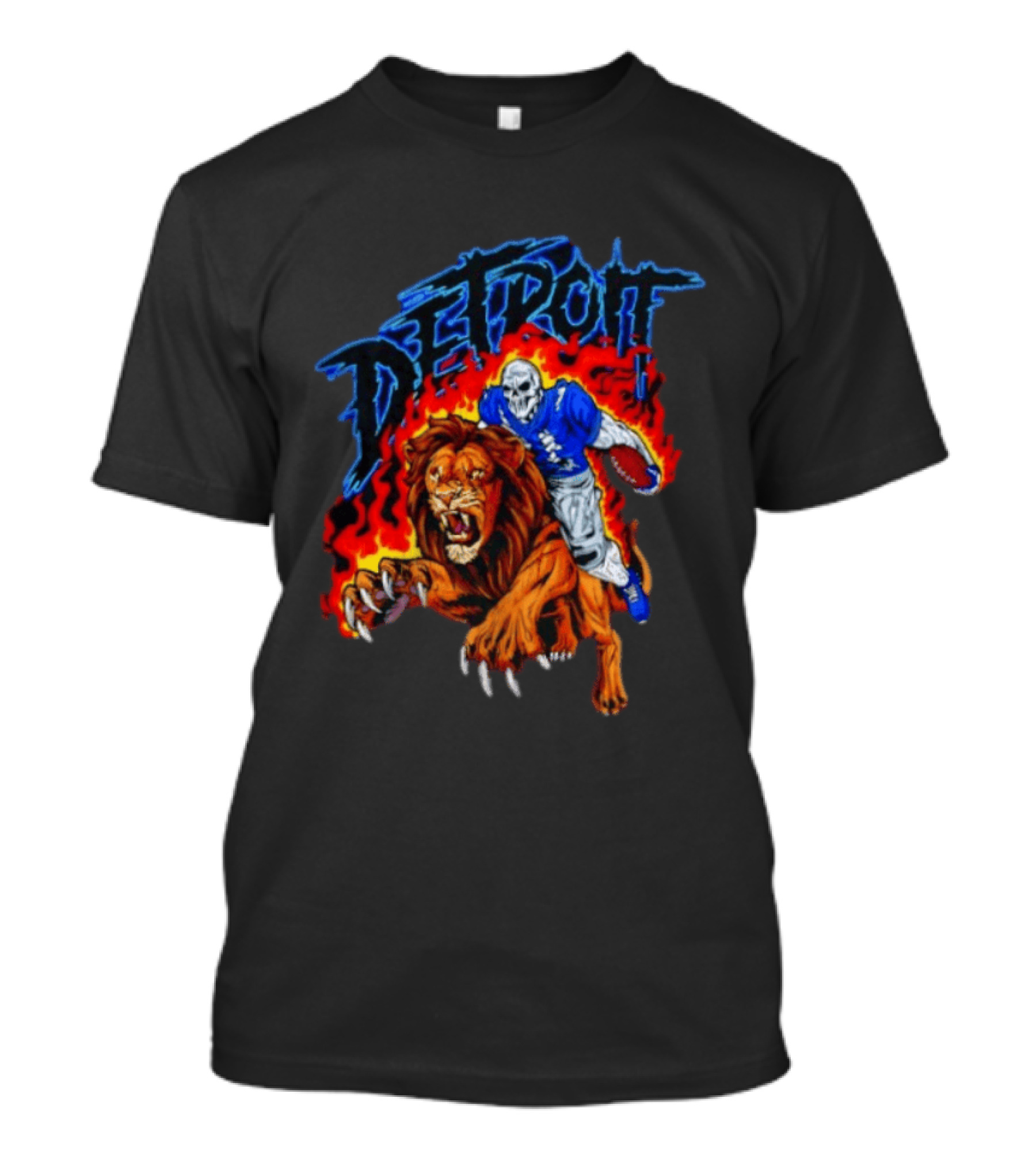 Detroit Skeleton Football Player Lion Fire Fusion T-Shirt