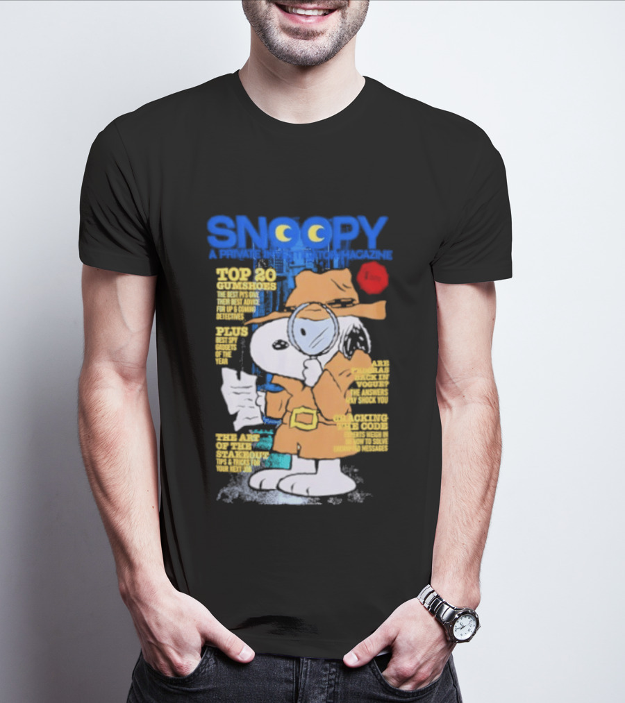 Snoopy Top 20 Clues Uncover Mystery Solved Peanuts Detective Investigator T-Shirt