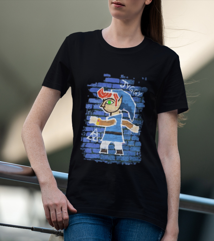 Jyggy ALBJ Character With Triforce On Blue Brick T-Shirt