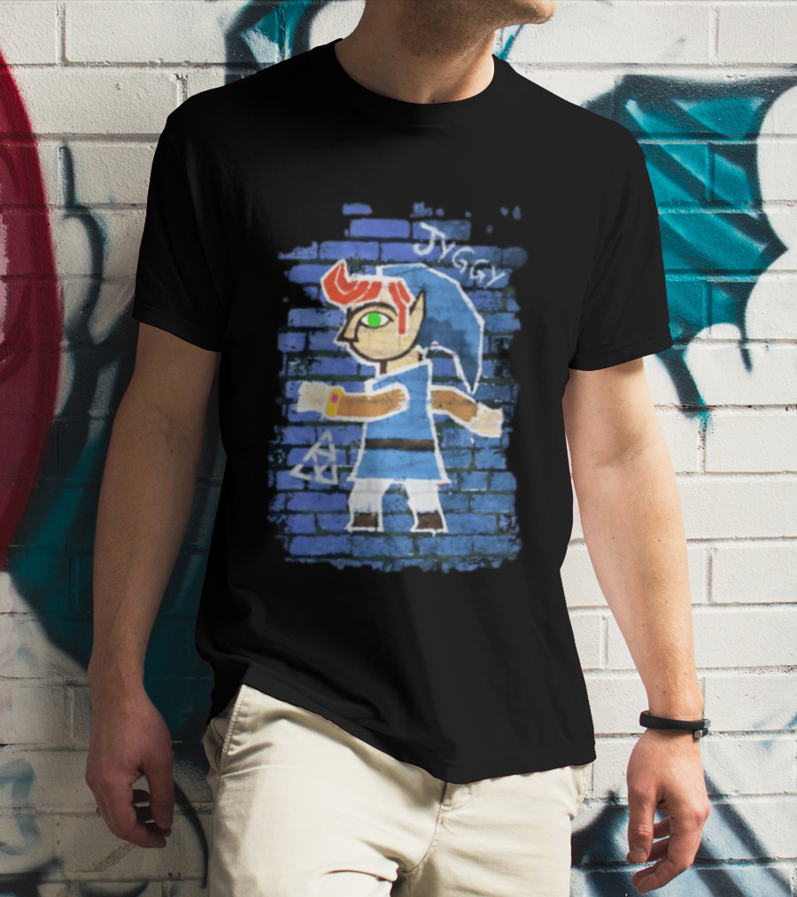 Jyggy ALBJ Character With Triforce On Blue Brick T-Shirt