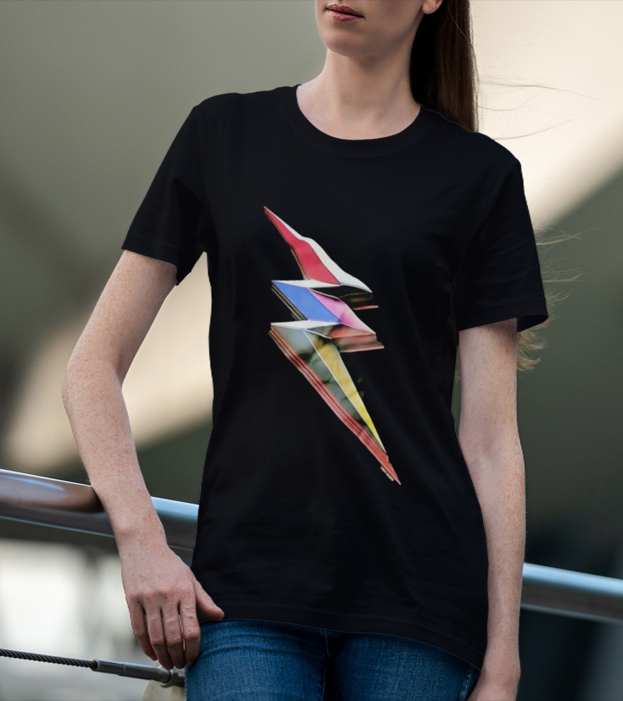Geometric Prismatic Multicolor Lightning Bolt T-Shirt