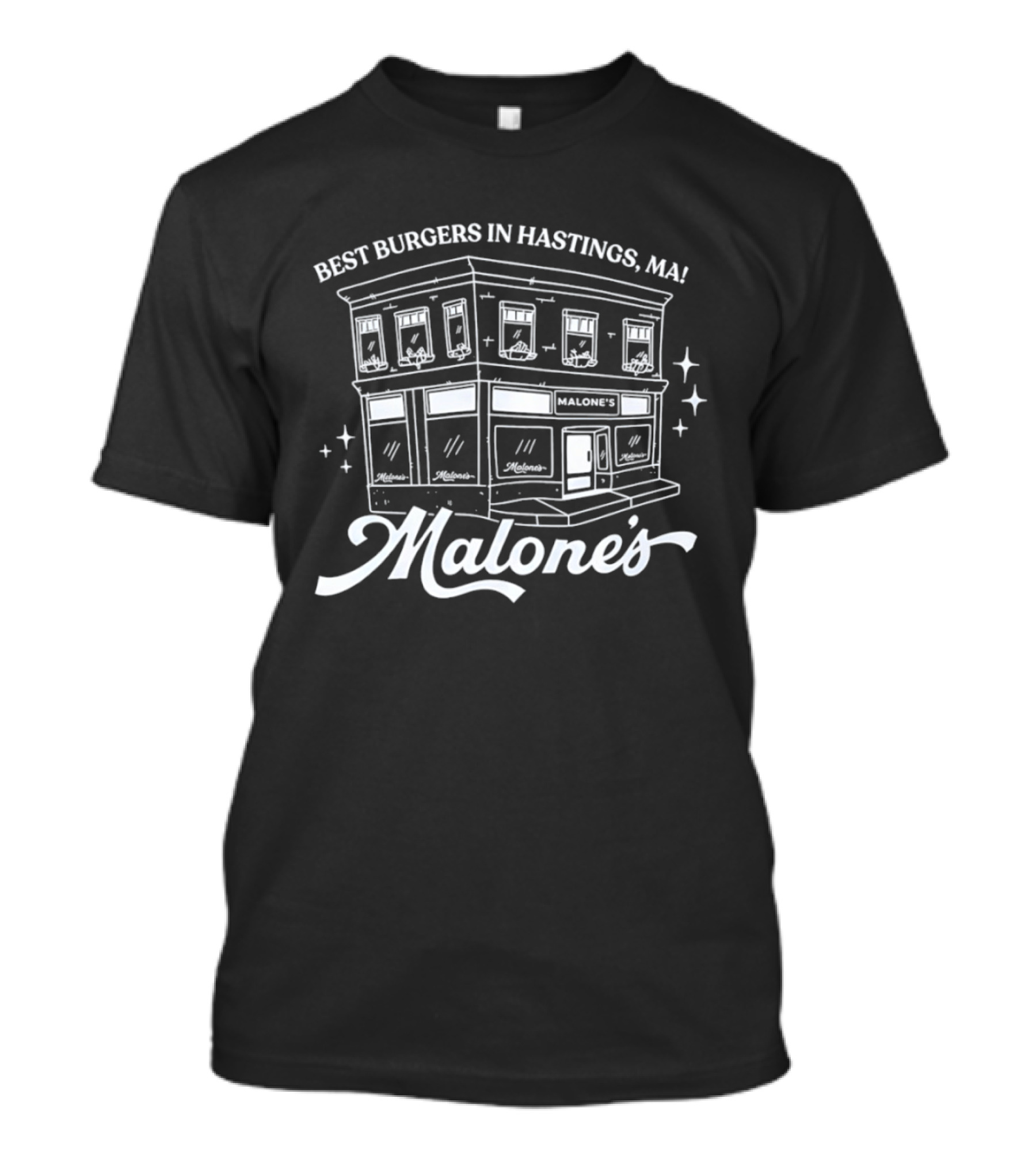Malone's Bar Best Burgers In Hastings MA Classic Retro Building T-Shirt