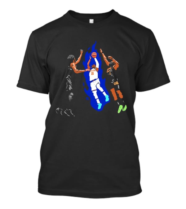 New York 11 Basketball Player Blue Flames Action Scene T-Shirt