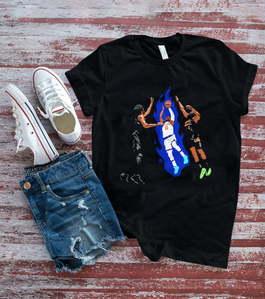 New York 11 Basketball Player Blue Flames Action Scene T-Shirt