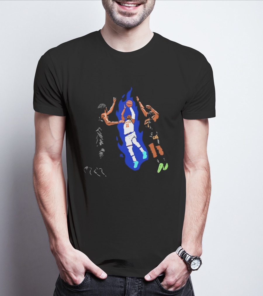 New York 11 Basketball Player Blue Flames Action Scene T-Shirt