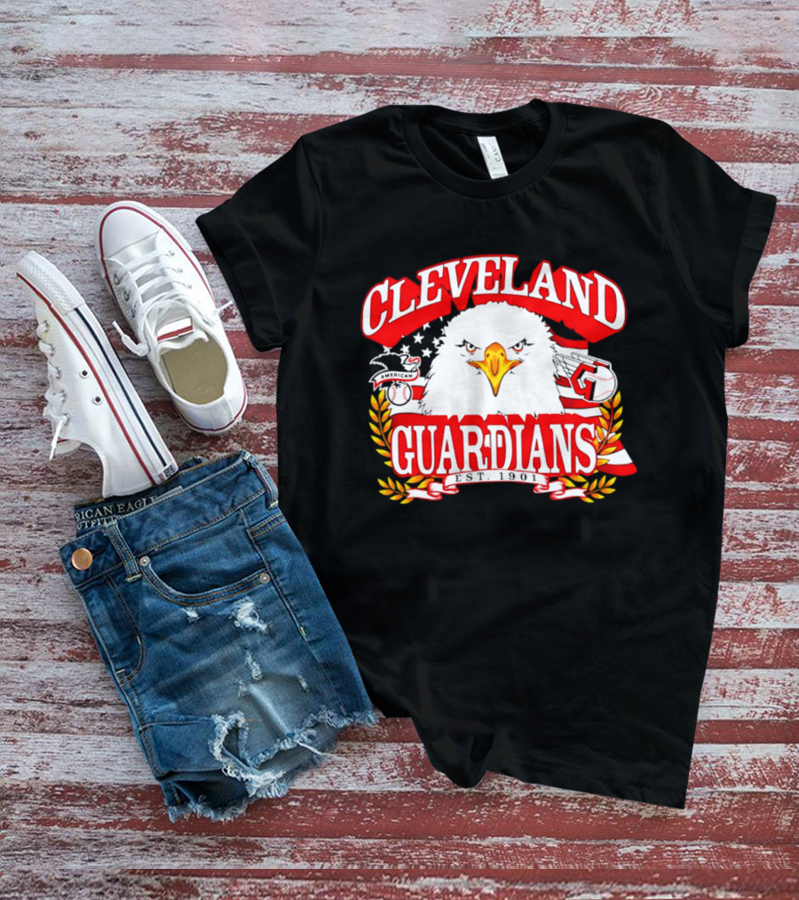 Cleveland Guardians Eagle And Baseball Stars Celebrating America's 250th Anniversary T-Shirt