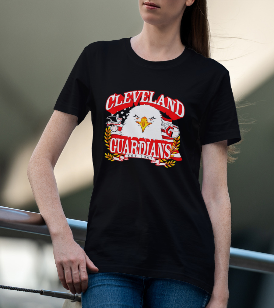 Cleveland Guardians Eagle And Baseball Stars Celebrating America's 250th Anniversary T-Shirt