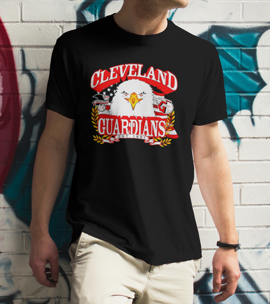 Cleveland Guardians Eagle And Baseball Stars Celebrating America's 250th Anniversary T-Shirt