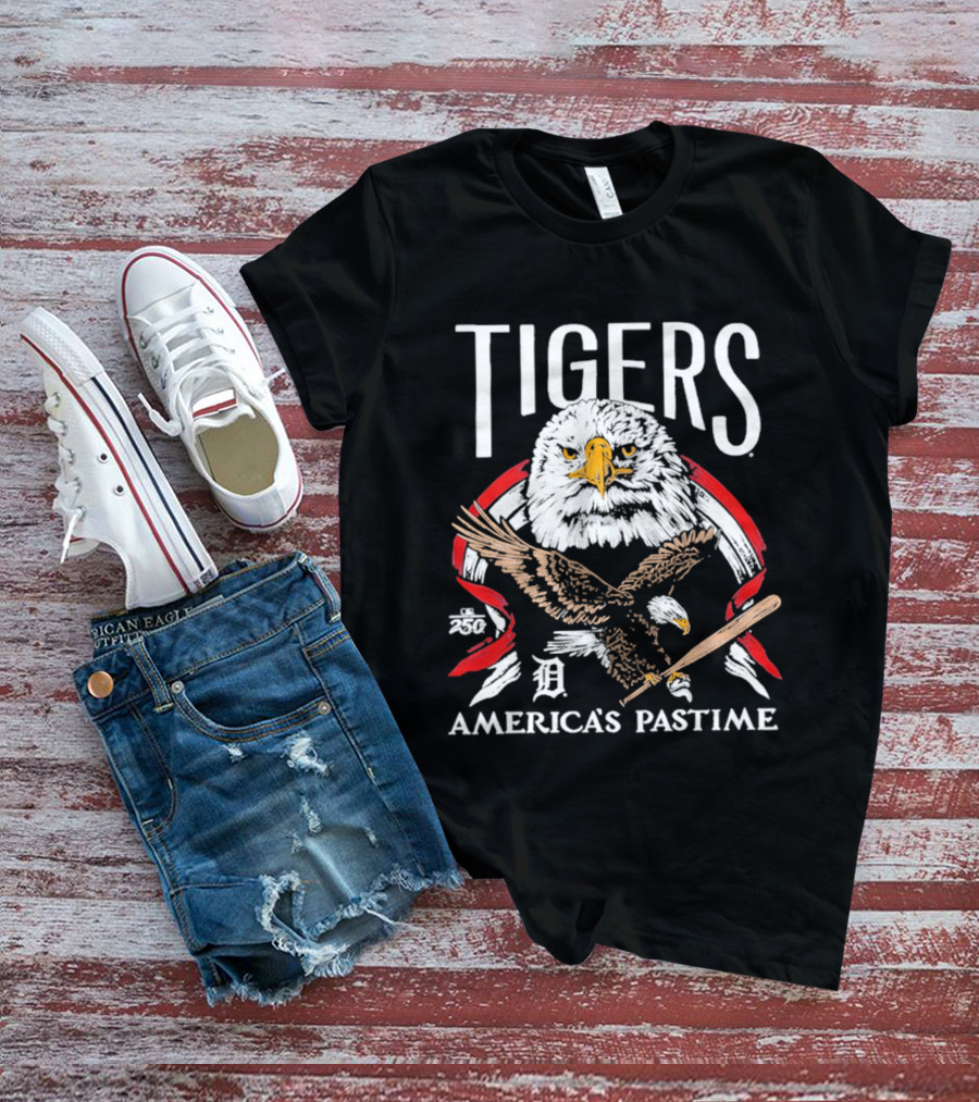 Tigers Eagle America's Pastime Bald Eagle Baseball Bat Iconic 250th Anniversary T-Shirt