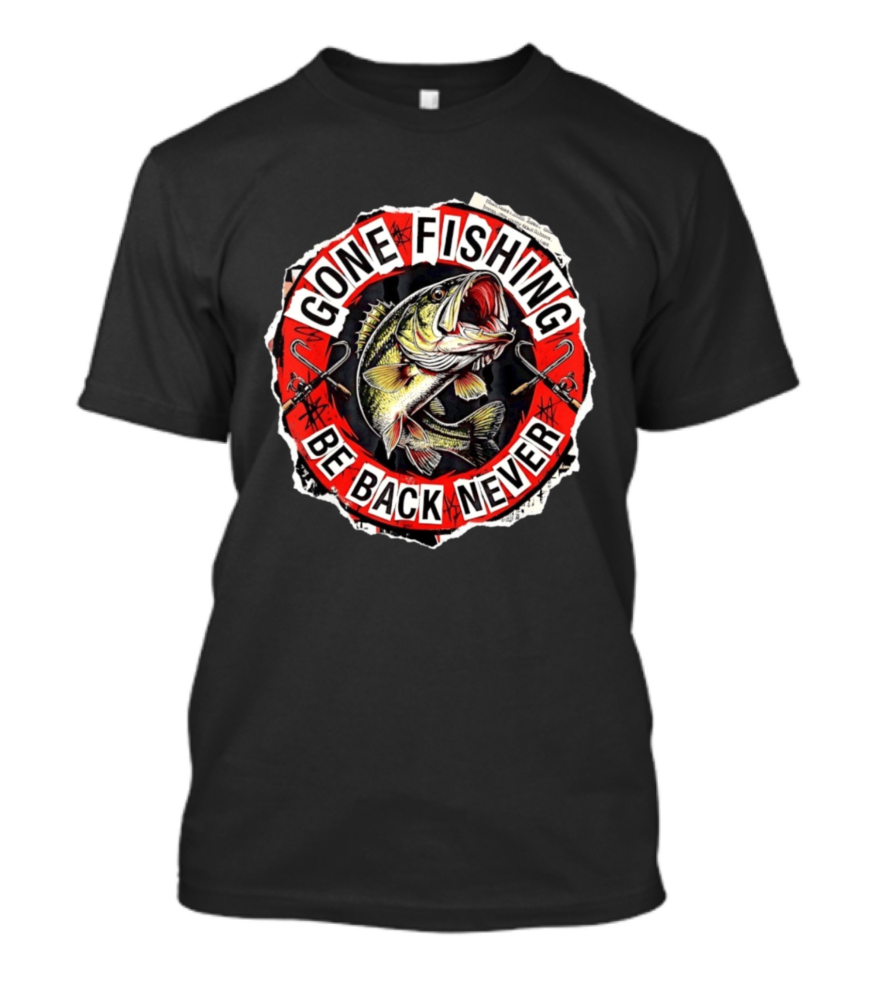 Gone Fishing Be Back Never Bold Bass Angler T-Shirt