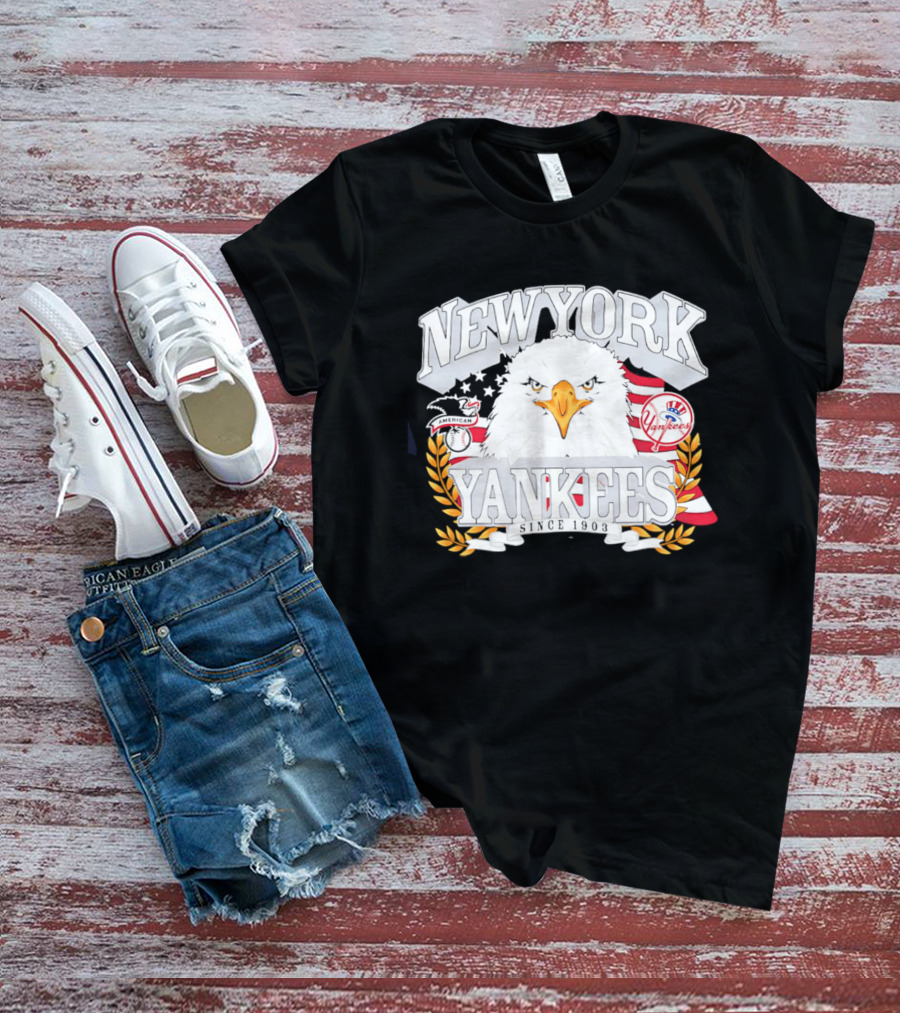 New York Yankees Americana Eagle Celebrating USA Flag With Baseball T-Shirt