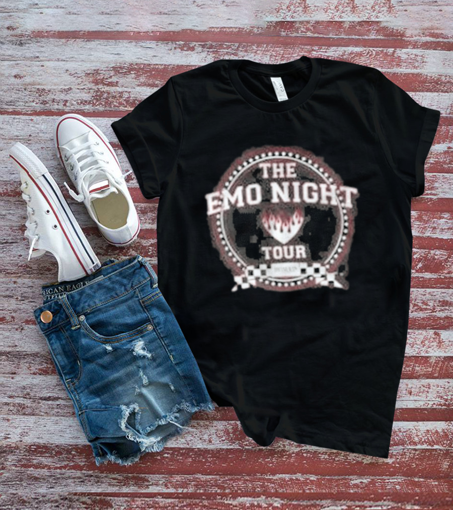 The Emo Night Tour Fraternity Fire Heart Checkered Circle T-Shirt