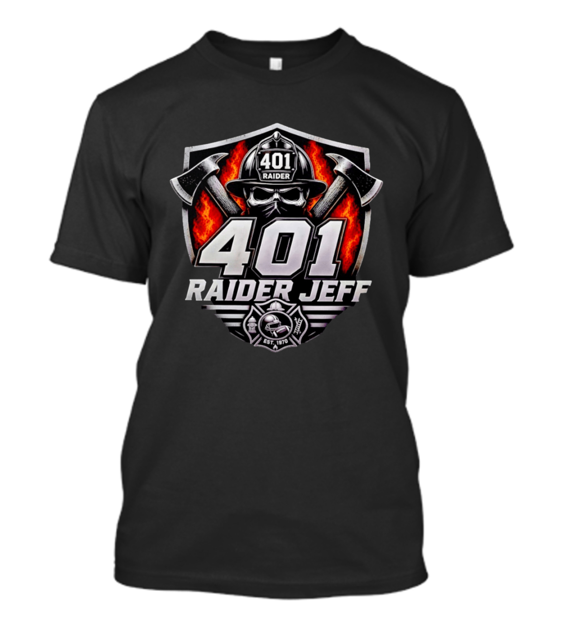 Las Vegas Raiders 401 Raider Jeff Skull Firefighter Helmet Logo Est. 1970 T-Shirt