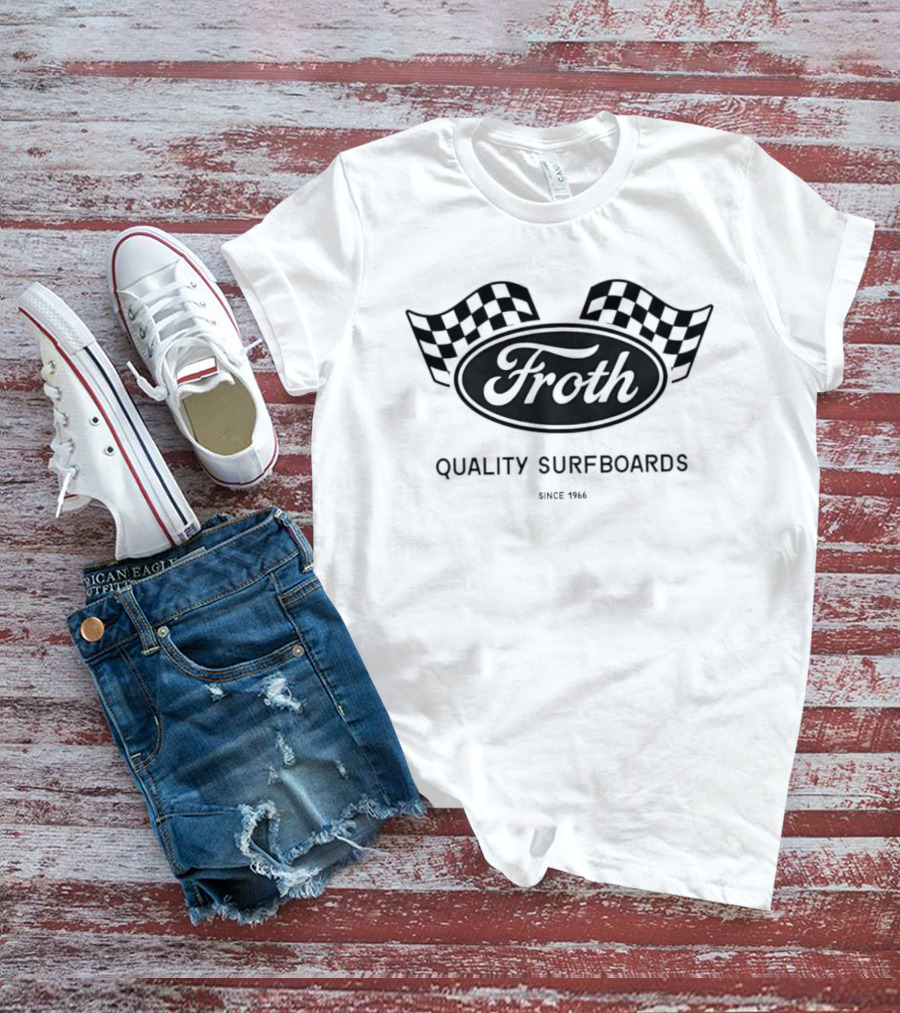 Froth Quality Surfboards Checkered Flag 1966 T-Shirt