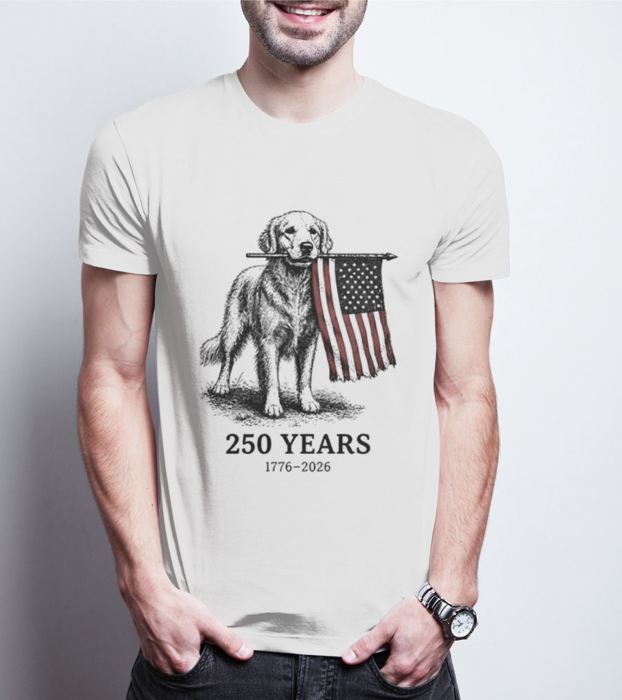 Golden Retriever American Flag 250 Years 1776 2026 T-Shirt