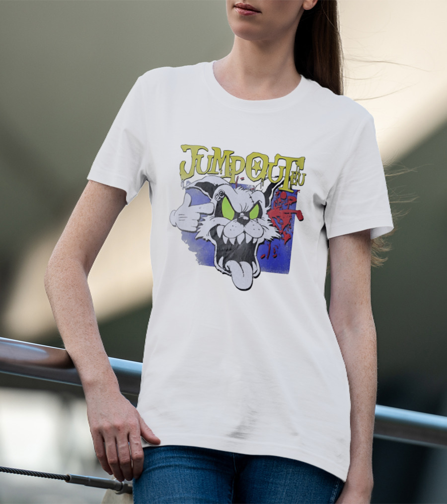 Jumpouteu Pop Culture Cat Creature Teeth Tongue Glove Eyes T-Shirt