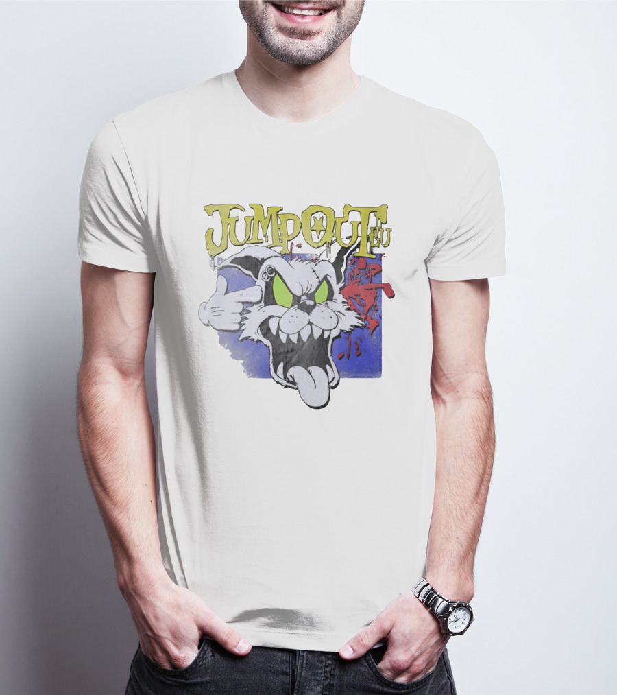 Jumpouteu Pop Culture Cat Creature Teeth Tongue Glove Eyes T-Shirt