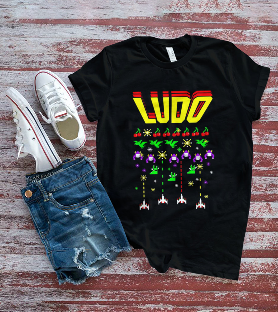 Ludo Arcade Halludoween 2026 Retro Gaming Cherries Spaceships T-Shirt