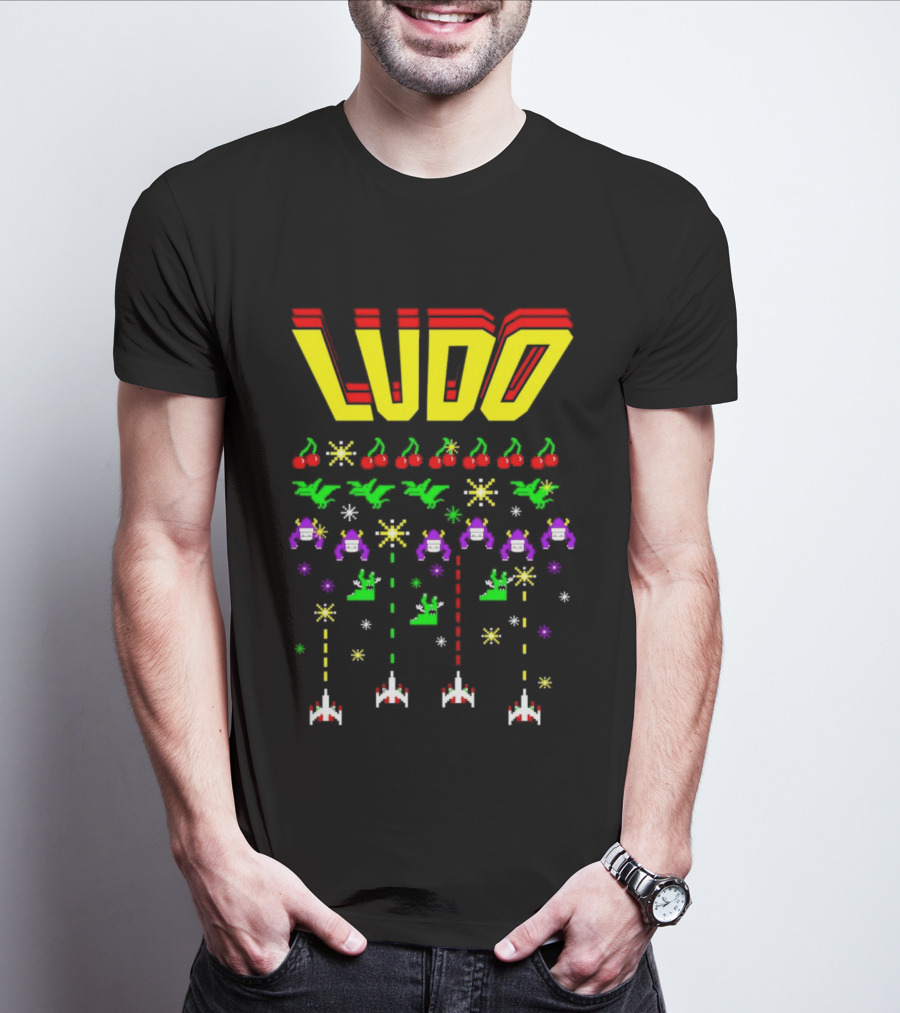 Ludo Arcade Halludoween 2026 Retro Gaming Cherries Spaceships T-Shirt