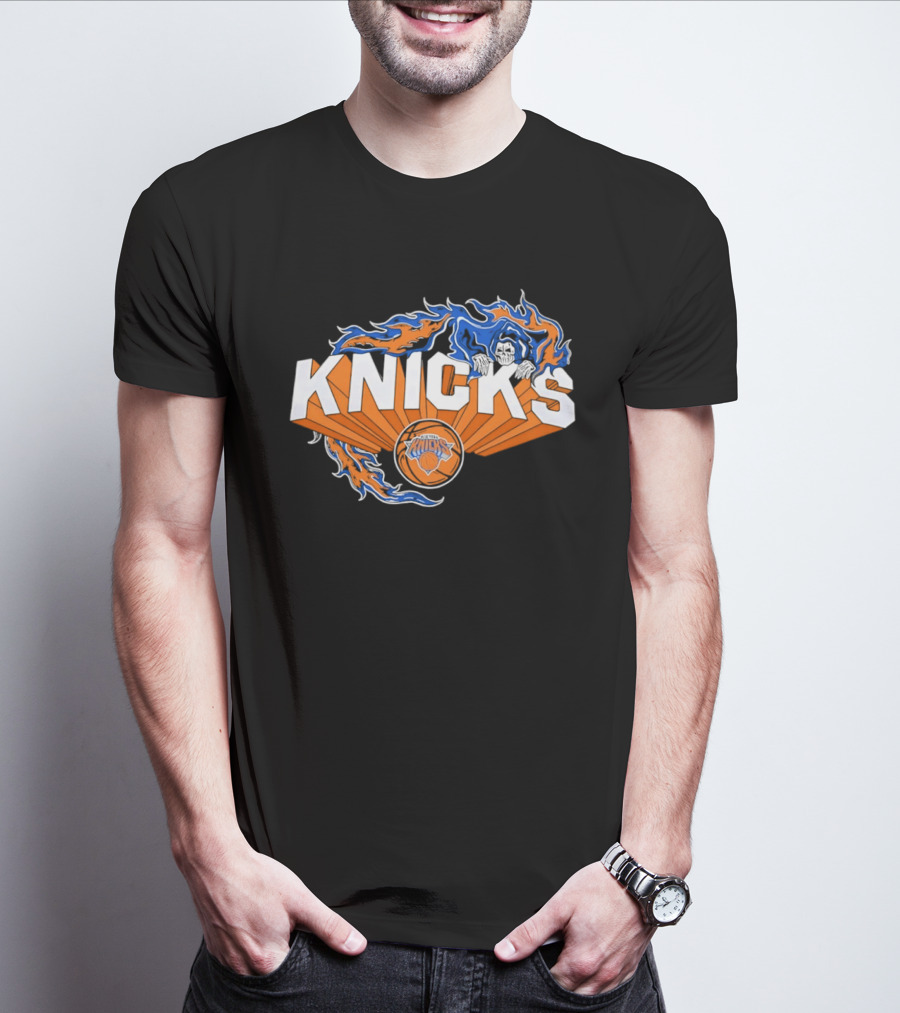 Knicks Basketball Team Flame Graphic New York Knicks NBA T-Shirt