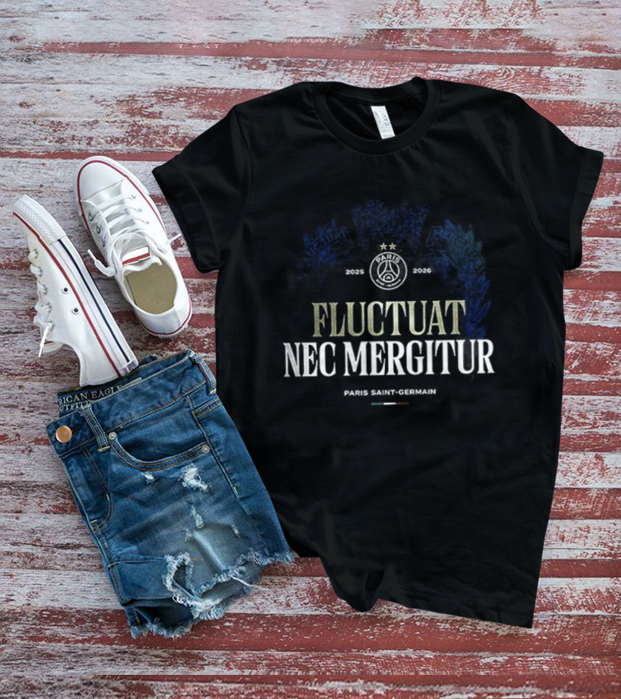 Paris Saint Germain 2025 2026 Fluctuat Nec Mergitur Badge Blue Brushstroke T-Shirt