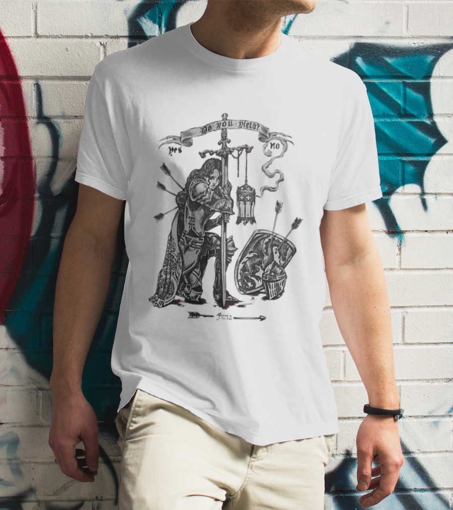 Knight Sword Shield Arrows Lantern Helmet Furia Do You Yield Yes No T-Shirt