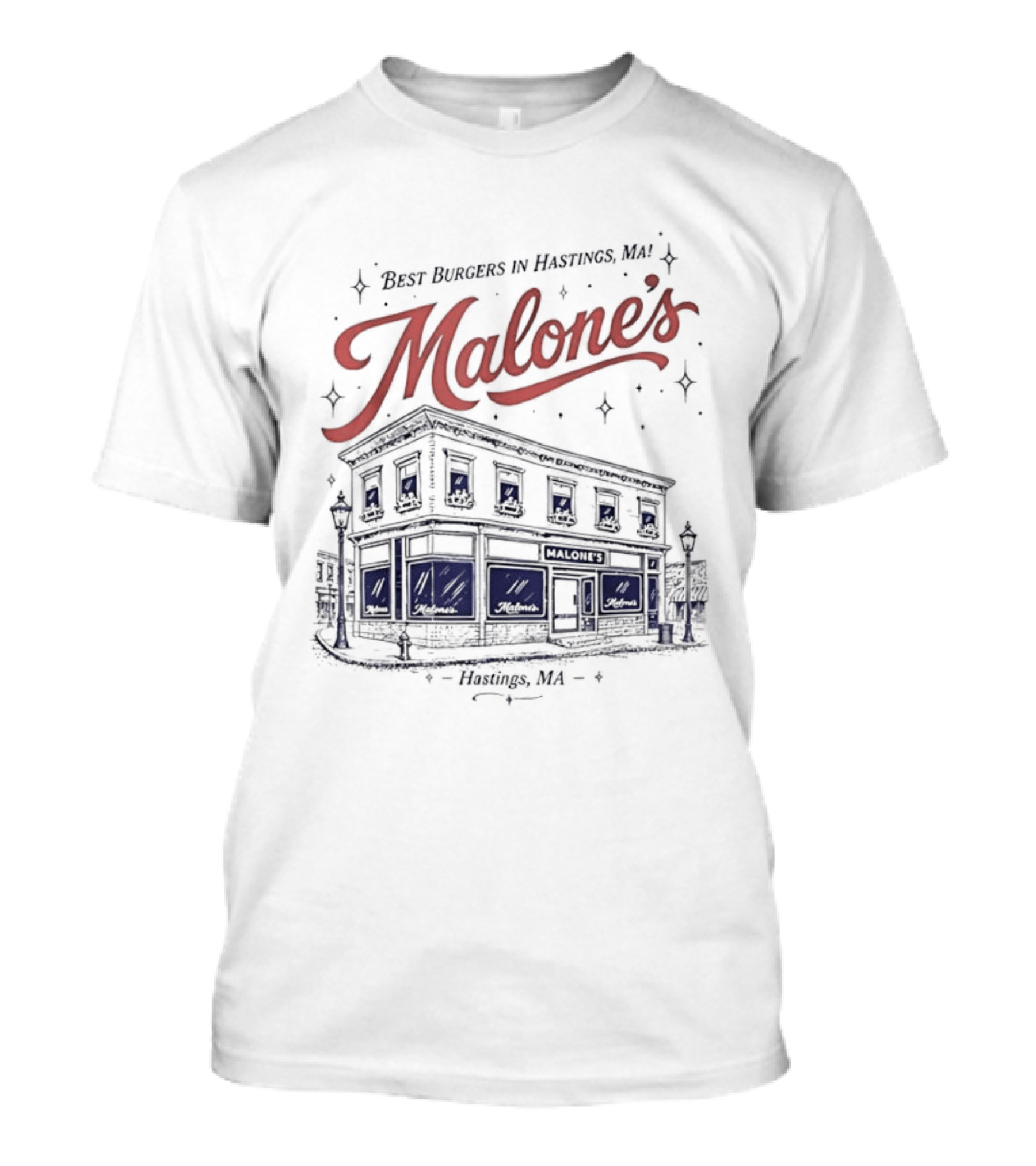 Malones Best Burgers In Hastings MA Retro Building T-Shirt