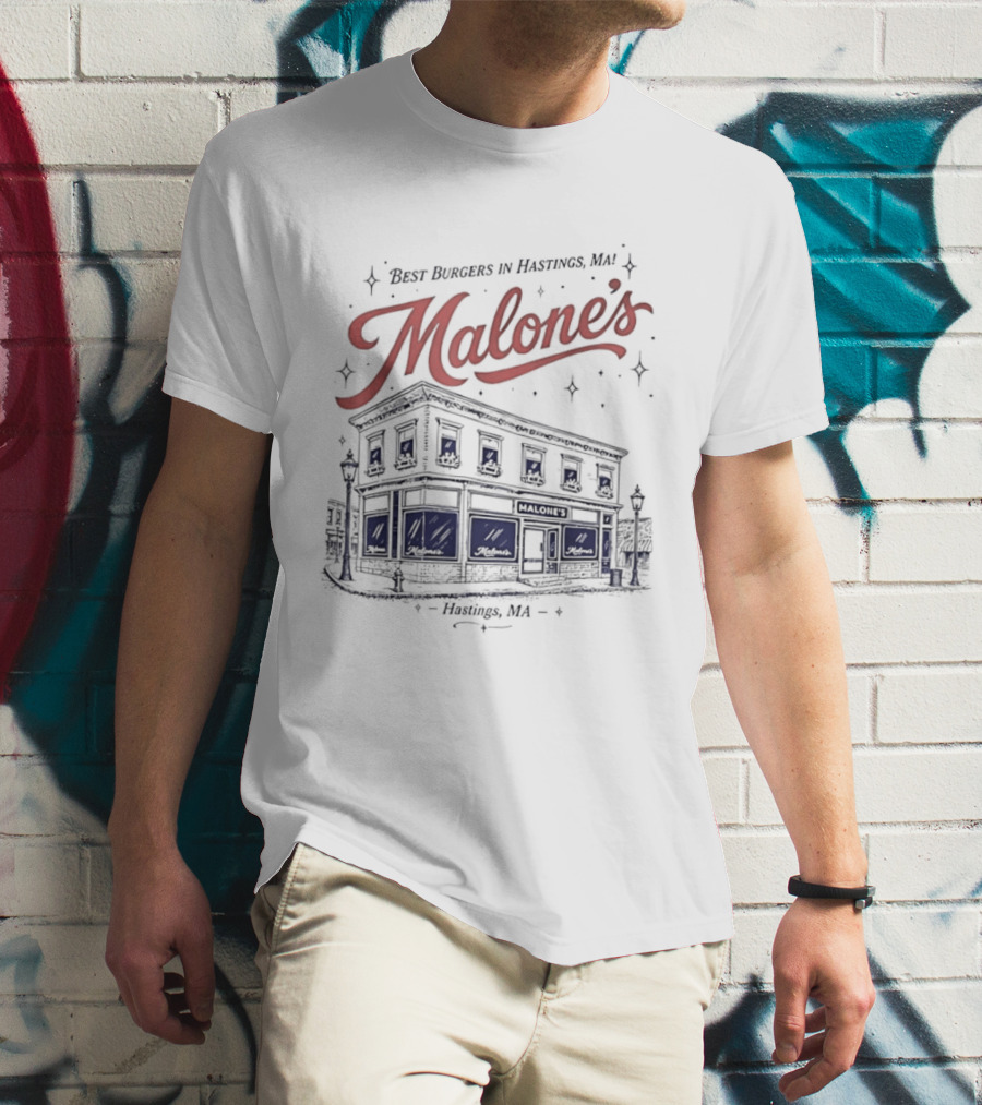 Malones Best Burgers In Hastings MA Retro Building T-Shirt