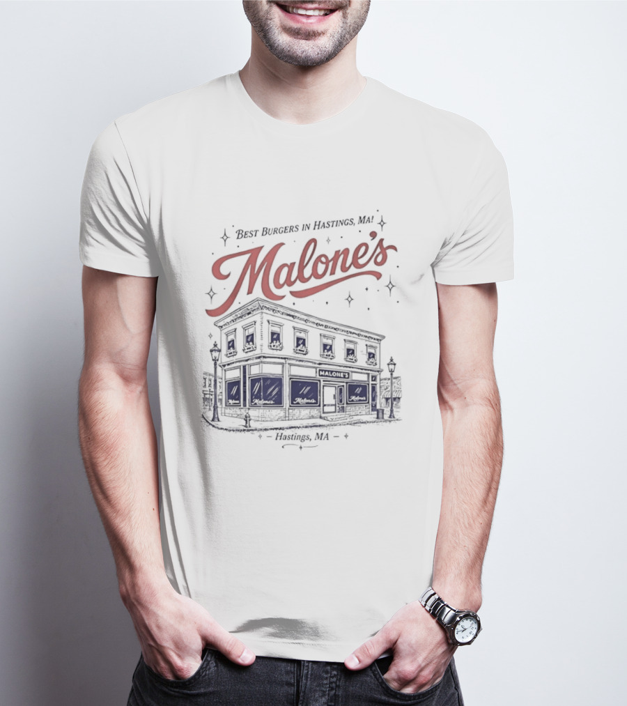 Malones Best Burgers In Hastings MA Retro Building T-Shirt