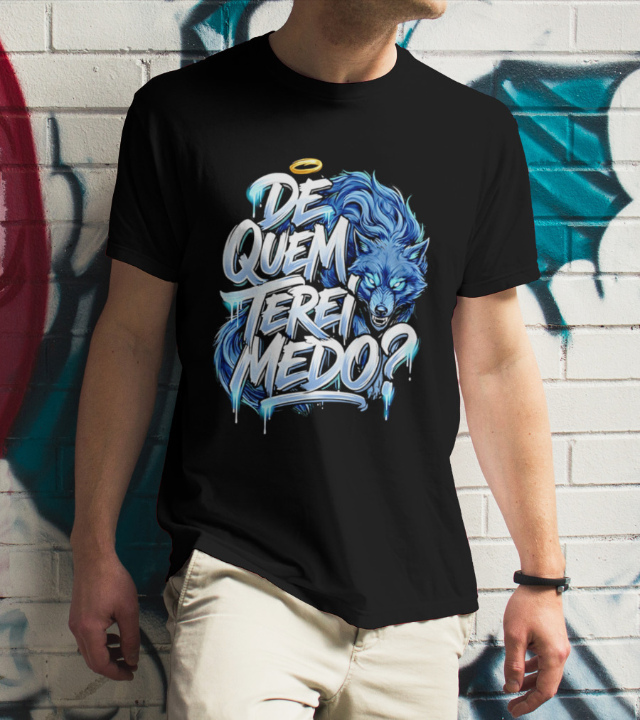 De Quem Terei Medo Blue Wolf Halo Icy Effect T-Shirt