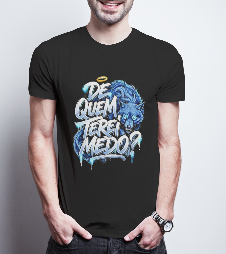 De Quem Terei Medo Blue Wolf Halo Icy Effect T-Shirt