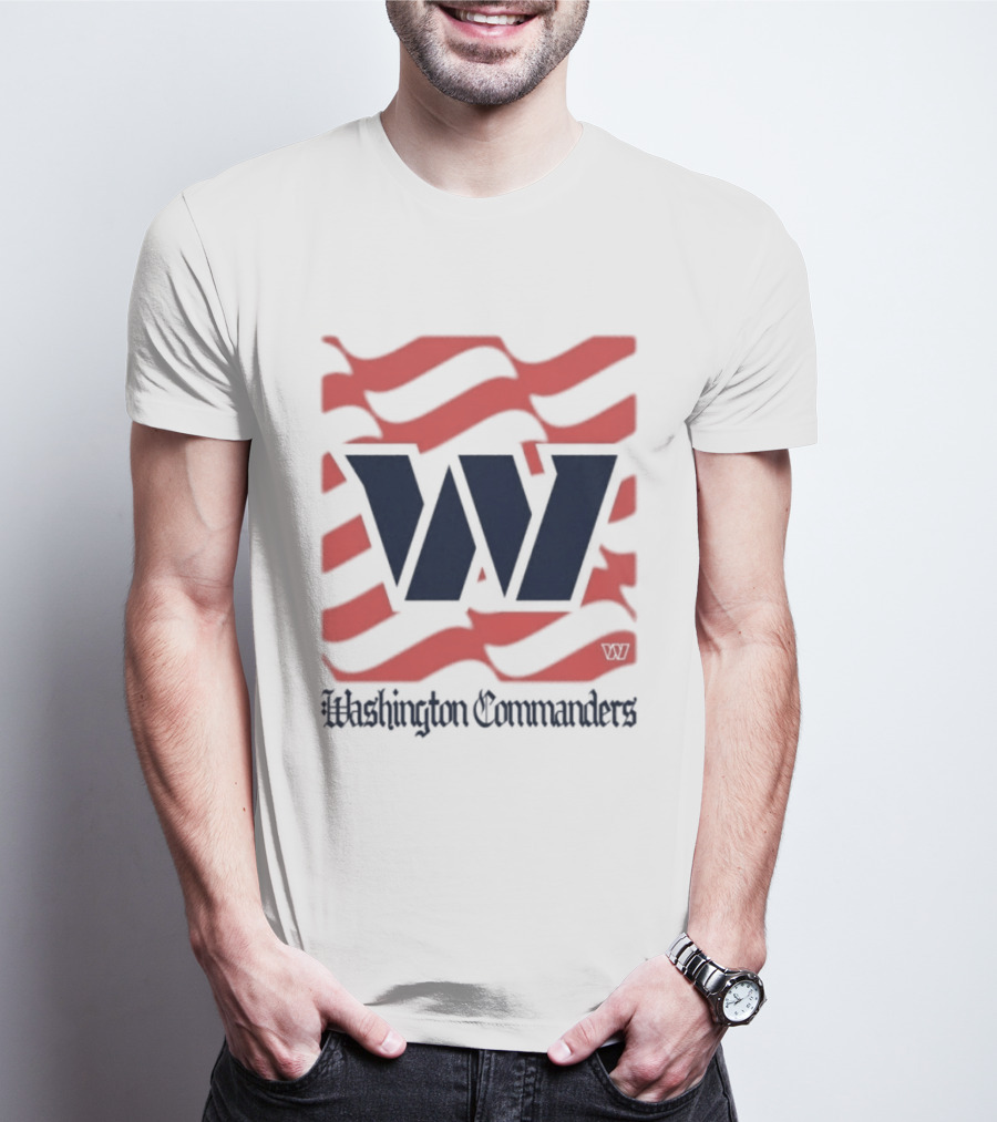 Washington Commanders W American Flags Red Stripes T-Shirt