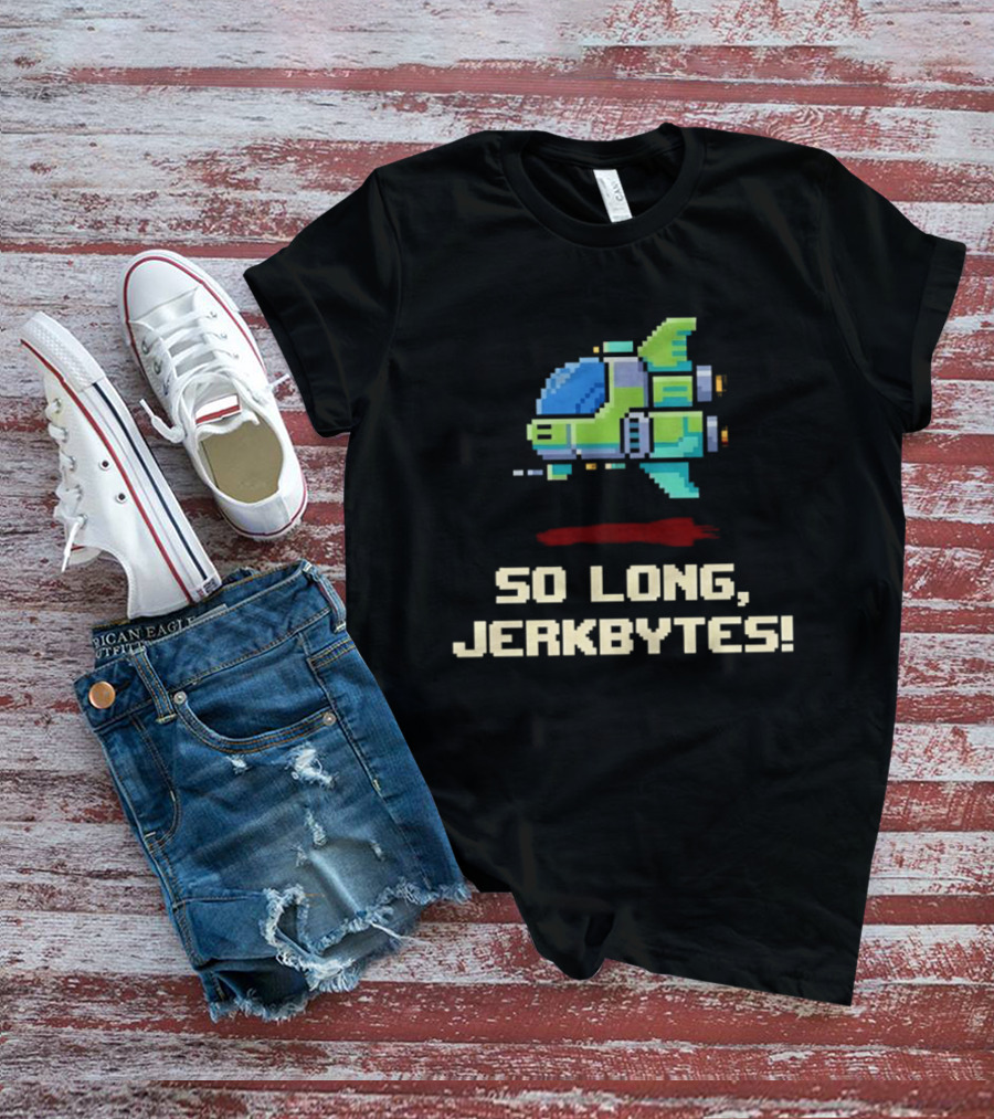 Pixel Spaceship So Long Jerkbytes Retro Sci Fi 8 Bit T-Shirt