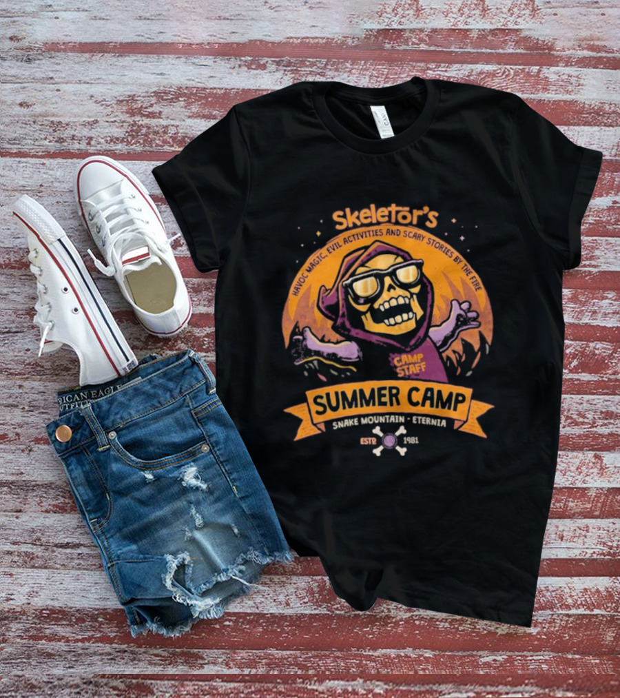 Skeletor's Summer Camp Staff Snake Mountain Eternis Evil Activities Eternia Estd 1981 T-Shirt