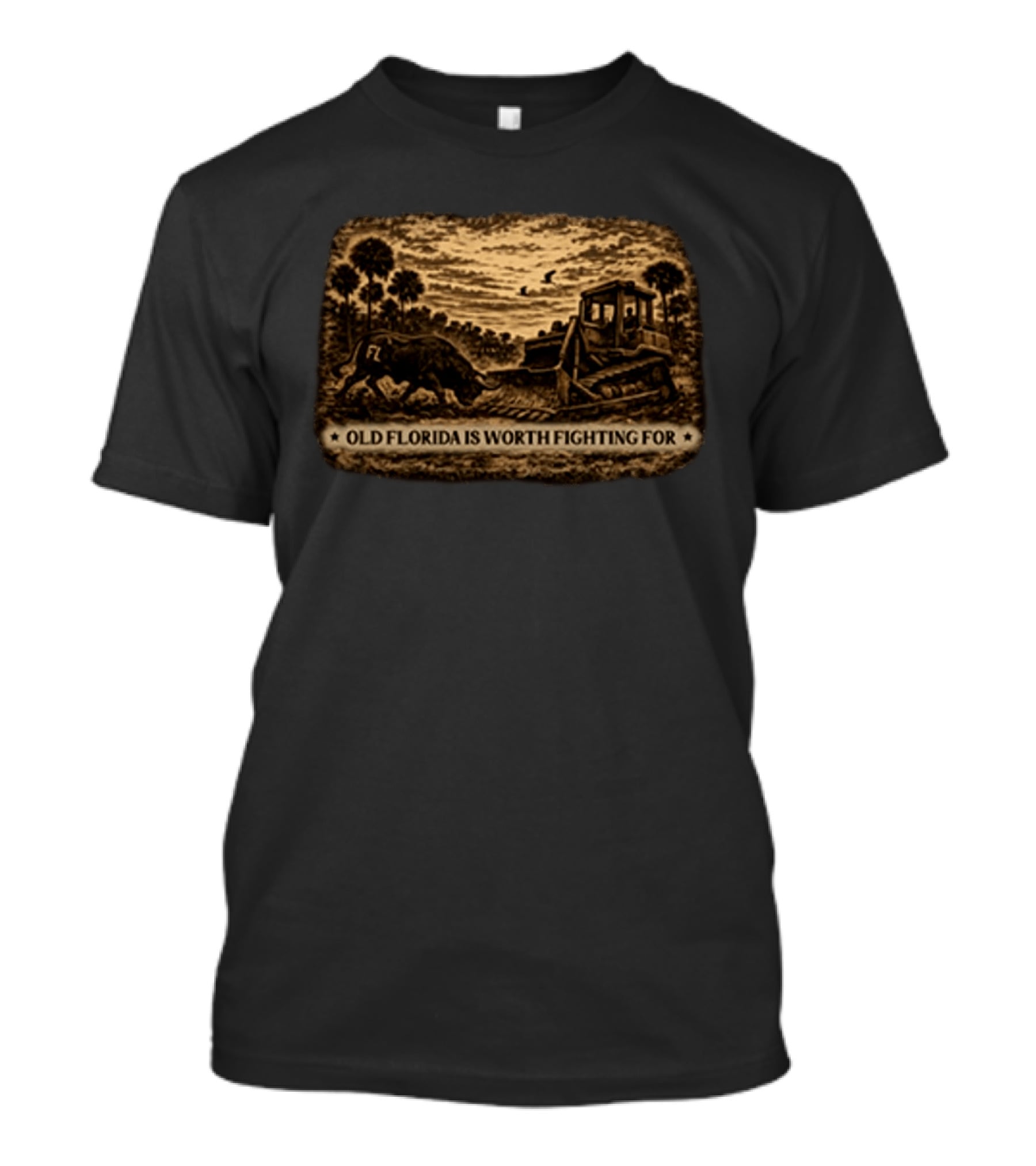 Old Florida Is Worth Fighting For Rustic Bulldozer And Wildlife Scene T-Shirt