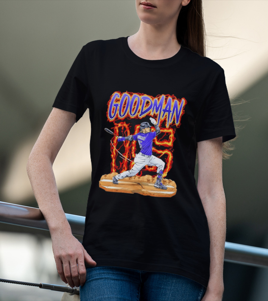 Colorado Rockies Hunter Goodman 15 Fiery Baseball Player T-Shirt