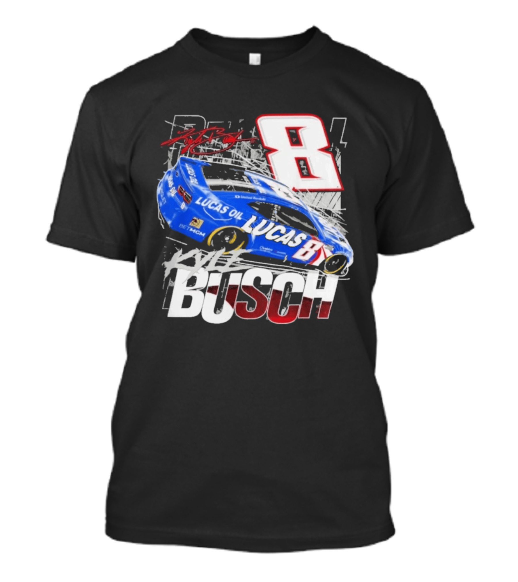 Kyle Busch Lucas Oil #8 Racing Car Red 2 Spot T-Shirt