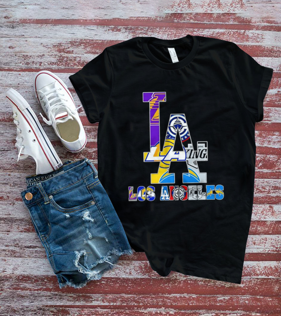 LA Los Angeles Lakers Dodgers Kings Rams Chargers Logos T-Shirt