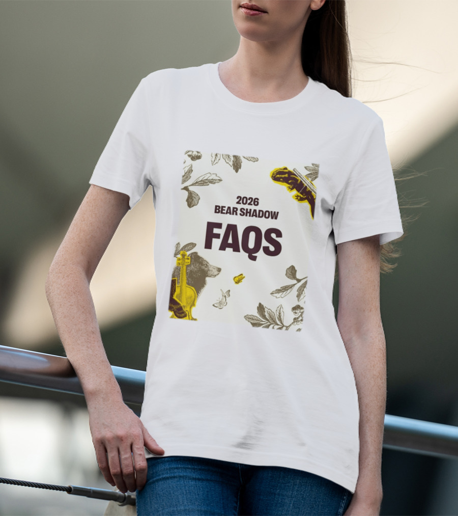2026 Bear Shadow FAQs Music Festival Forest Animals Instruments T-Shirt