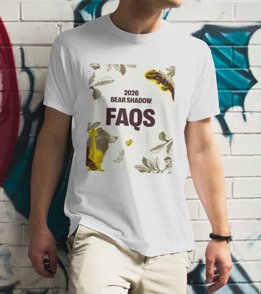 2026 Bear Shadow FAQs Music Festival Forest Animals Instruments T-Shirt