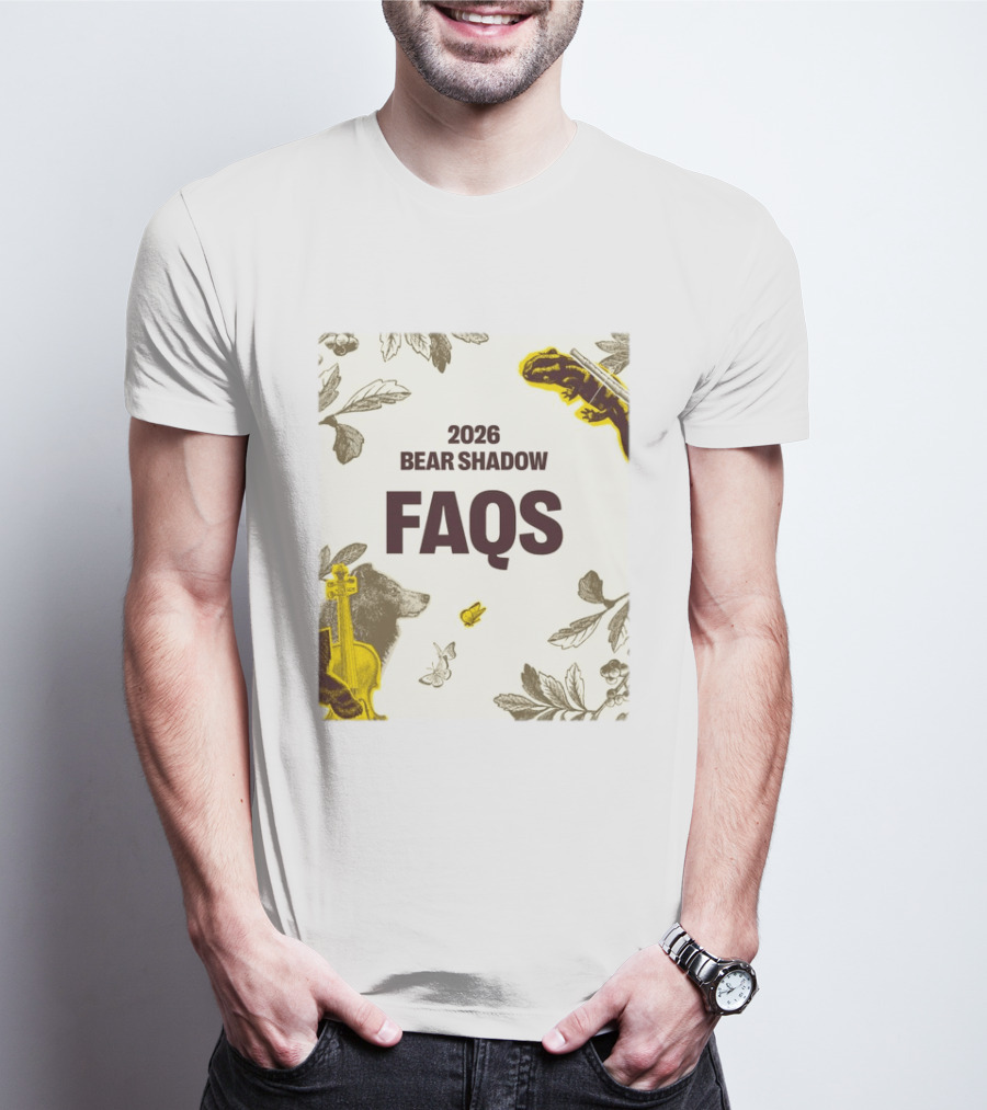 2026 Bear Shadow FAQs Music Festival Forest Animals Instruments T-Shirt