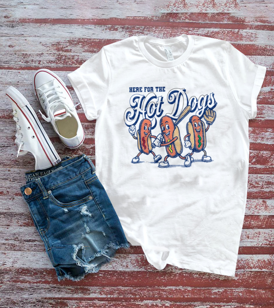 Here For The Hot Dogs Baseball With Fun Hot Dog Characters T-Shirt