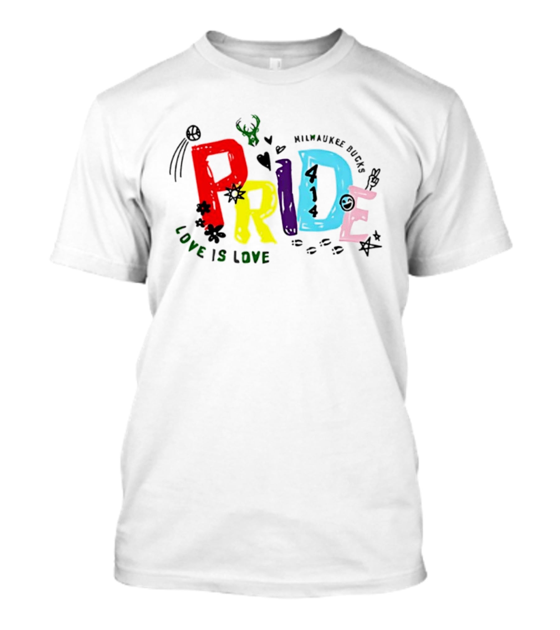 Milwaukee Bucks Pride Love Is Love Rainbow 414 T-Shirt